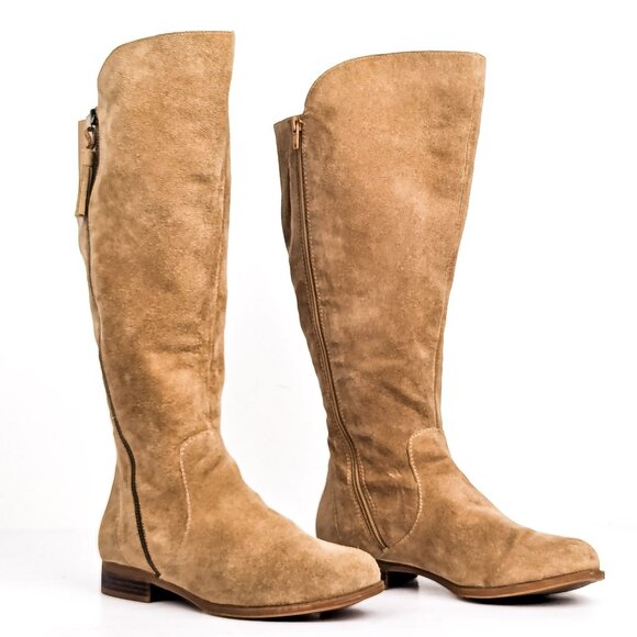 Naturalizer Women Jinnie Sand Suede Zip Wide Calf Comfortable Tall Boots sz 7.5 - Picture 1 of 8